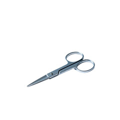 Obraz premium A pair of metallic scissors with pointed blades and circular handles on a white background