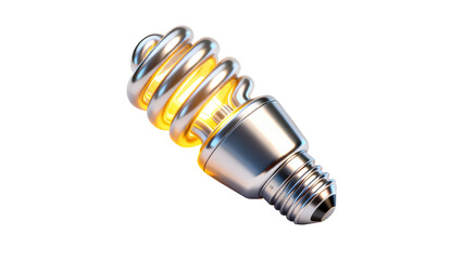 Compact fluorescent light bulb with spiral design glowing against white background