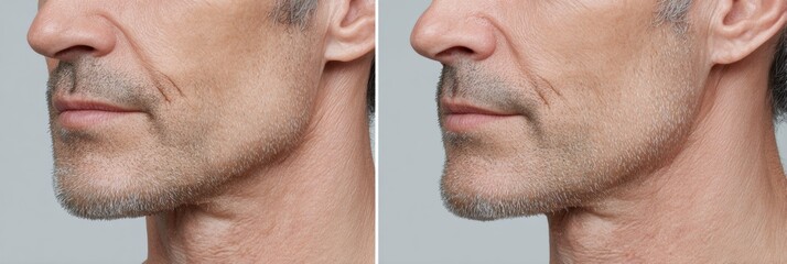 Fototapeta premium Close-up View of a Mature Mans Facial Profile Showing Skin Texture and Fine Lines in a Neutral Setting During the Day