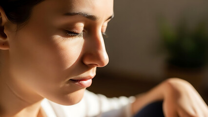 Serene woman with closed eyes in peaceful contemplation