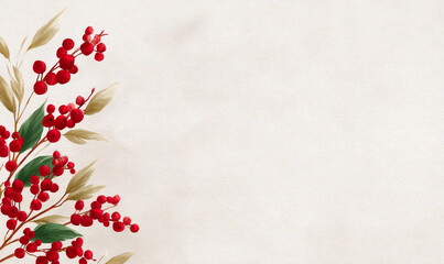 Elegant Red Floral Arrangement with Berries and Subtle Gold Leaves on Soft Cream Background for Sophisticated Celebrations. generative aI