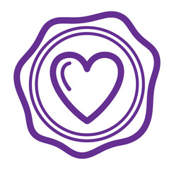 Purple heart shape icon with wavy lines isolated on transparent background