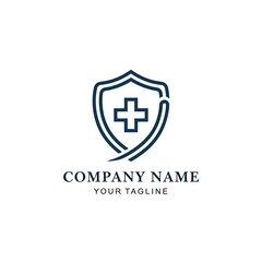 Obraz premium Medical Shield Logo Design with Cross Symbol.