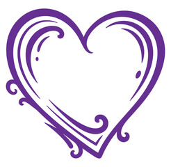 Purple heart shape with swirling lines and decorative elements isolated on transparent background
