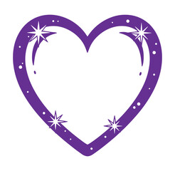 Purple heart shape with white stars and dots on transparent background