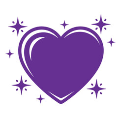 Purple heart symbol with sparkles on white background