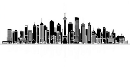 Fototapeta premium Modern City Skyline Silhouette with Reflection