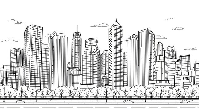 Black and White Cityscape Illustration