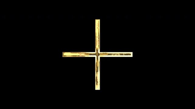 Gold plus sign, light reflecting and patterns shifting, alpha channel