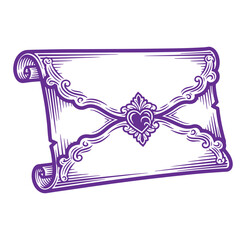Purple scroll with heart design on transparent background for decoration and love themes