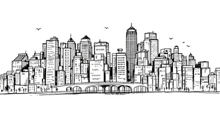 Obraz premium Hand Drawn City Skyline with Bridge