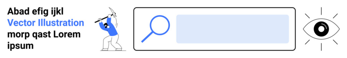 Obraz premium Online research, data analysis, web search, internet browsing, information discovery, e-learning. Person using a magnifying glass with a search bar icon. Online research and data analysis concept