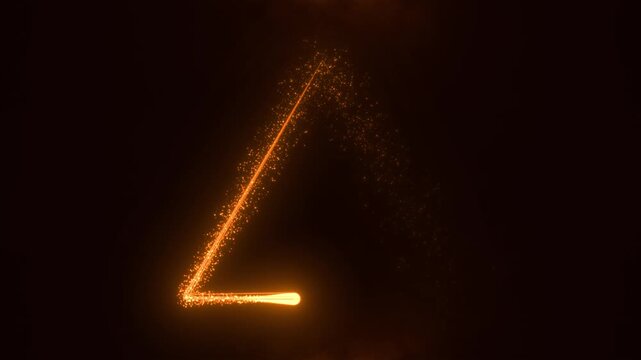 Brilliant orange light trail creating a dynamic abstract geometric triangle shape animation against a dark background