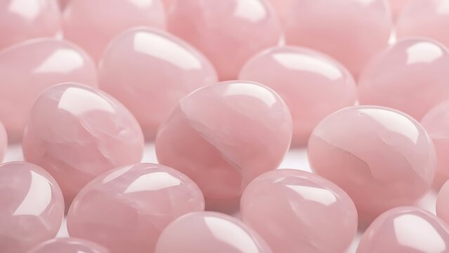 Soft pink rose quartz tumbled stones arranged in a beautiful, calming, and natural pattern