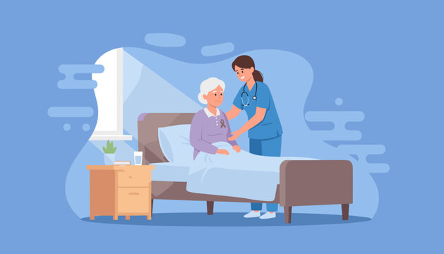 Nurse caring for elderly patient in bed symbolizing health support