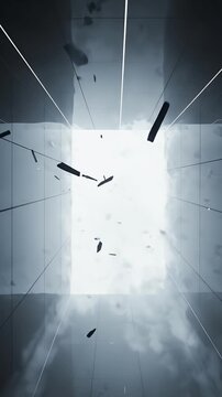 Dark Abstract Tunnel With Falling Figure And Debris