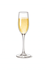 Champagne and wine glasses with bubbly drinks isolated on a white background