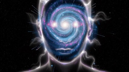 Cosmic Consciousness: A depiction of a human silhouette with the swirling cosmos as its face, eyes emanating a celestial light.