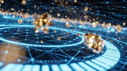 Abstract digital network with glowing particles and futuristic interface. - Powered by Adobe