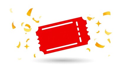 Red Ticket with Confetti Exploding.