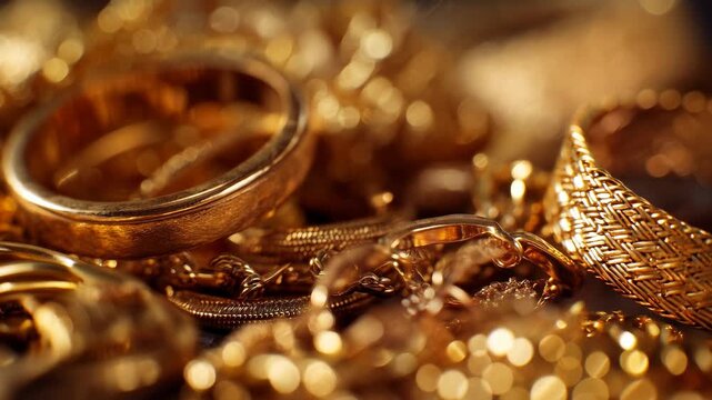Luxurious assortment of vintage gold jewelry pieces shown up close