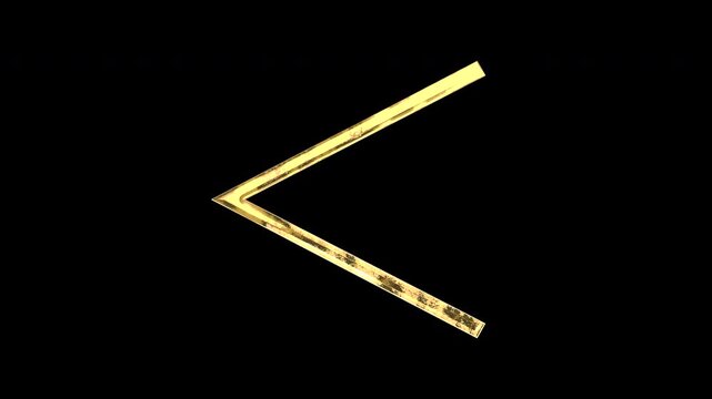 Gold less-than sign, light reflecting and patterns shifting, alpha channel