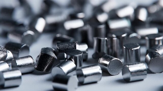 Employee arranges spherical metal components for production