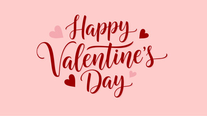 Elegant script lettering wishing 'Happy Valentine's Day' surrounded by decorative hearts on a soft pink background, ideal for romantic celebrations and greetings