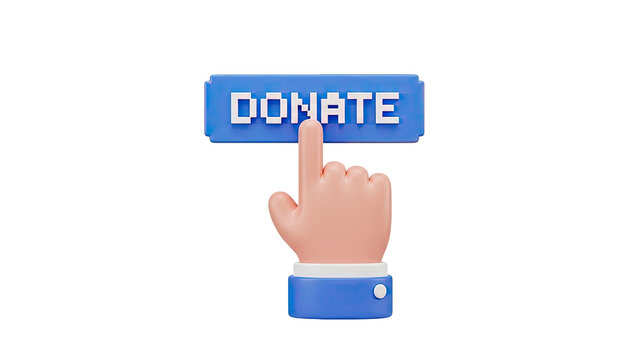 3D Cartoon Hand Clicks 'Donate' Button