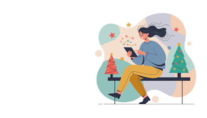 Stressed woman shopping online on a tablet during the holidays dealing with digital pressure and anxiety