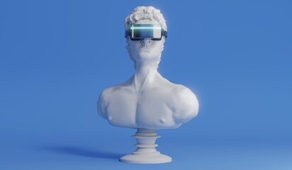 David statuette with VR glasses - front view - 3D illustration