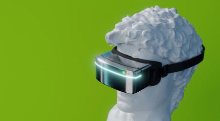 David sculpture wearing VR glasses - top view - 3D illustration