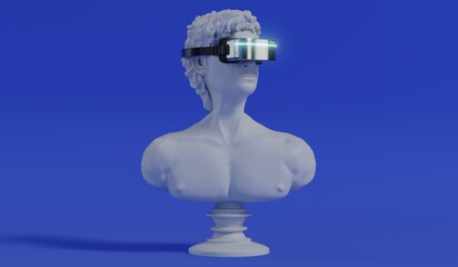 David statuette with VR glasses - front view - 3D illustration
