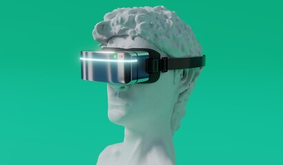 David sculpture wearing VR glasses - 3D illustration