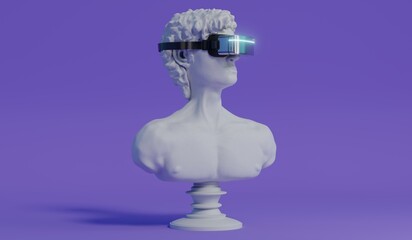 David sculpture wearing VR glasses - 3D illustration
