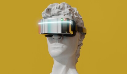David sculpture wearing VR glasses - 3D illustration