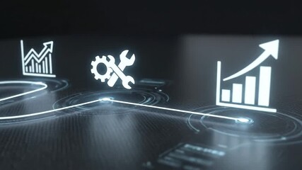 Futuristic digital interface showcasing a journey from idea generation to success - Powered by Adobe