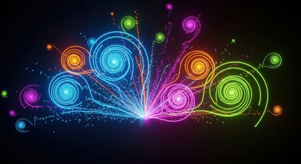 Obraz premium Vibrant Neon Swirls Explode in a Cosmic Dance of Light and Color.