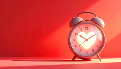 Heart Shaped Clock on Bright Red Background with Soft Light and Shadows for Romantic Vibes