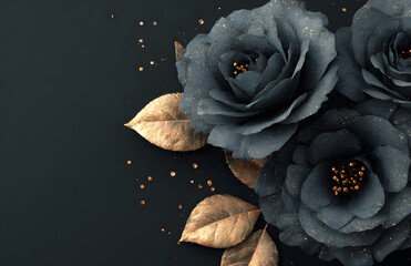 Black roses background. greeting card with roses
