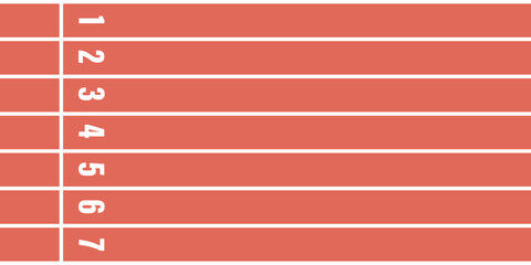 Top view of a running track with numbered lanes in a flat vector style