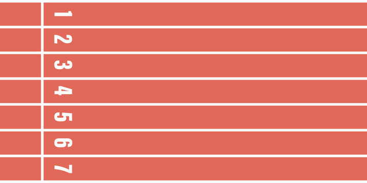 Top view of a running track with numbered lanes in a flat vector style
