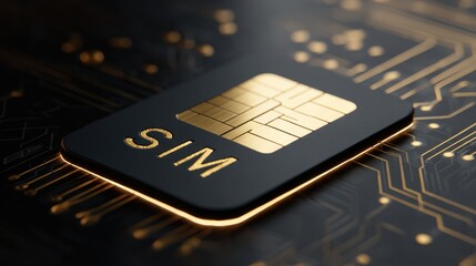SIM Card Technology: A close-up view of a SIM card set against a detailed circuit board background, revealing the intricate technology that powers modern mobile communication. 
