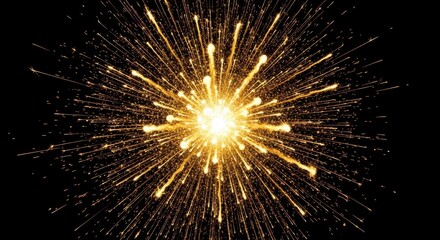 Golden Burst of Light - Abstract Explosion Against Black Background, Dynamic Energy.