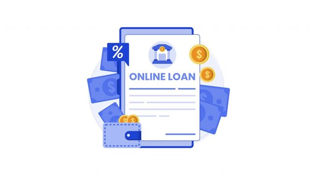 Online loan animation digital tablet makes borrowing easy. Suitable for financial websites, blogs, and loanrelated content.