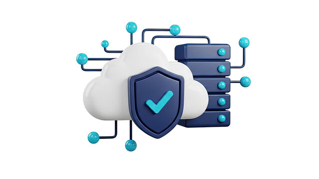 3D Cloud Security and Data Storage Icon