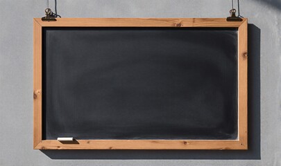 Obraz premium Wooden-framed chalkboard hangs on wall, ready for notes or creative writing.