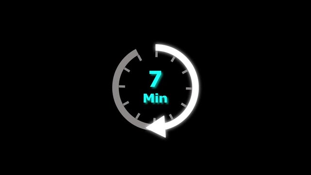 7 Min clock icon animation. 7 minute animation on black background and creating a stunning 4k video.