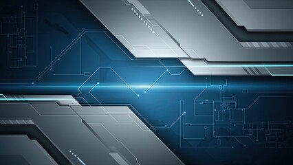 Futuristic technology background with glowing blue lines and circuit boards