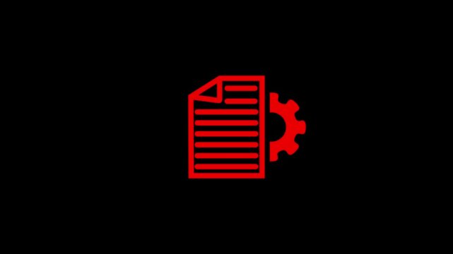 Red document and gear icon on black background cogwheel settings